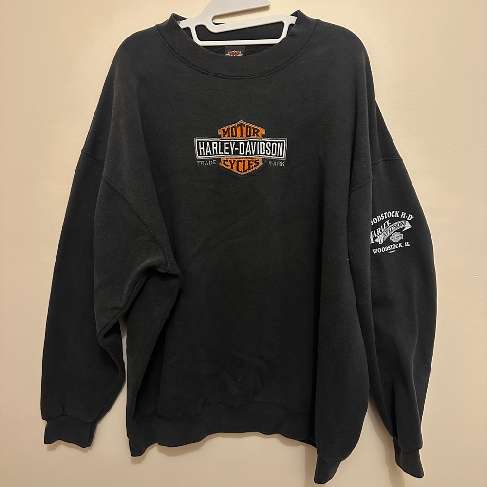 Harley-Davidson Black Sweatshirt with Orange and White Logo